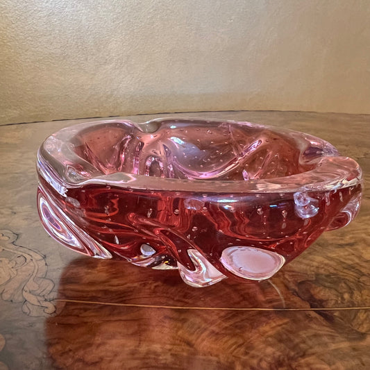Vintage Rose Pink Bubble Glass Ashtray