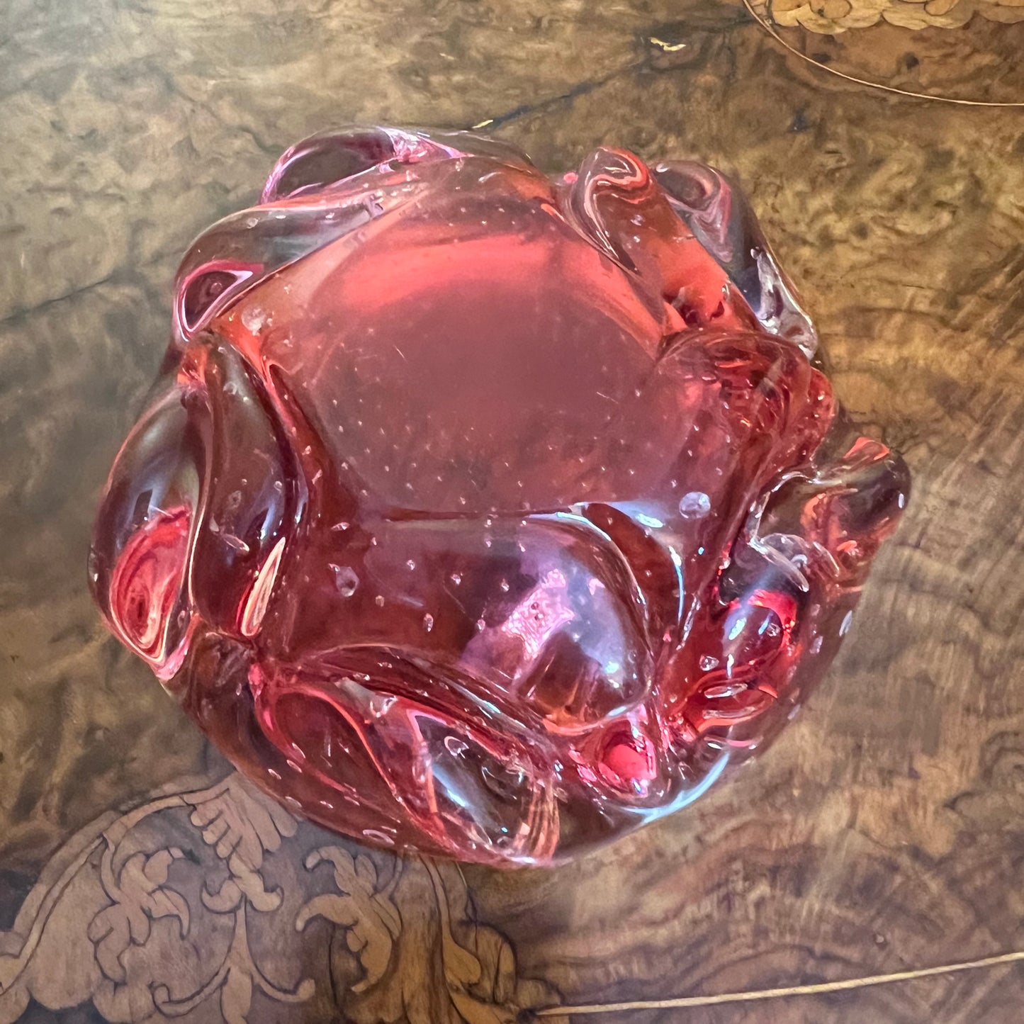 Vintage Rose Pink Bubble Glass Ashtray