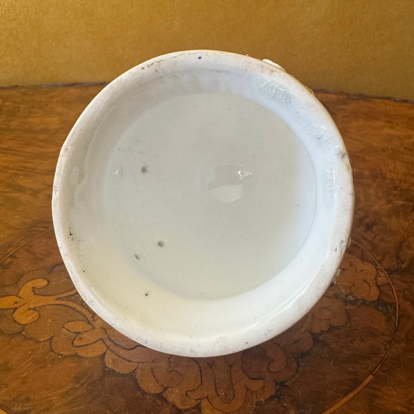 Antique Large Applied Flowers Hand-Painted Scene Twin Handles Vase Lid