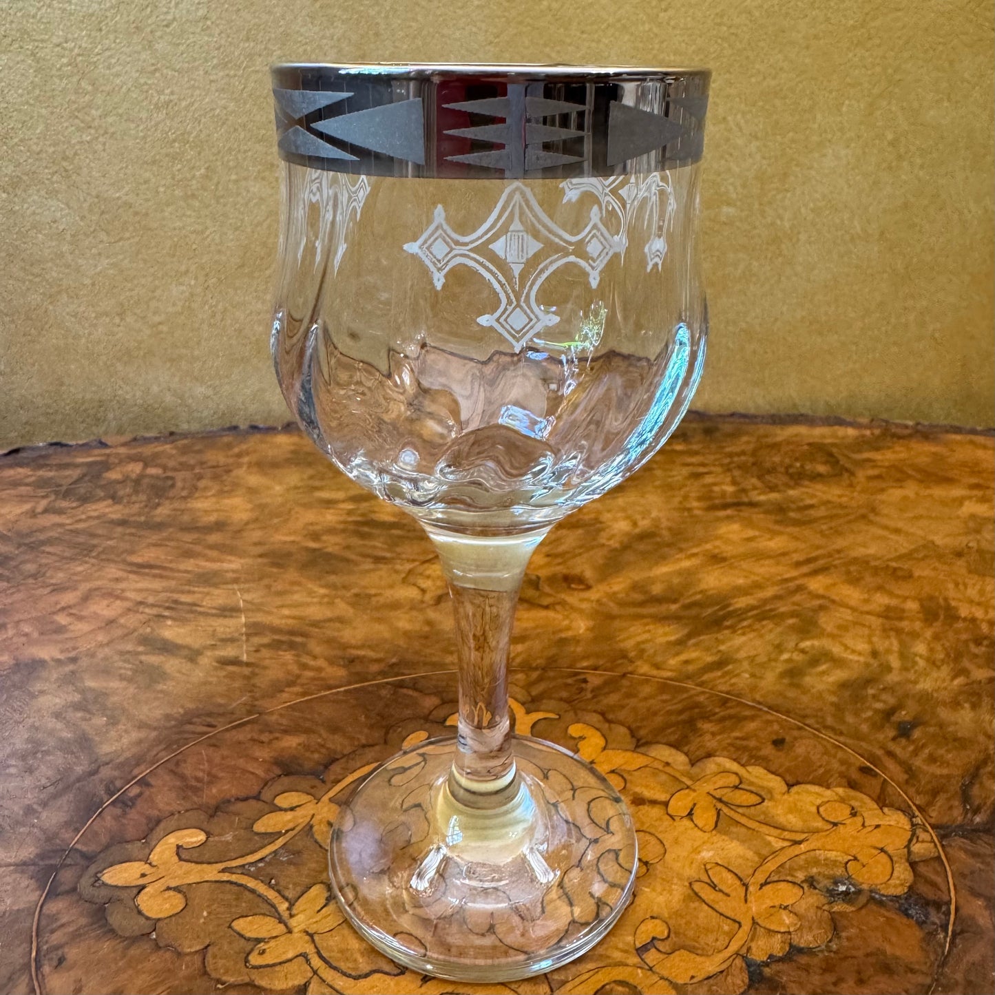 Vintage Crystal Silver Trim Wine Glasses Set Of Five