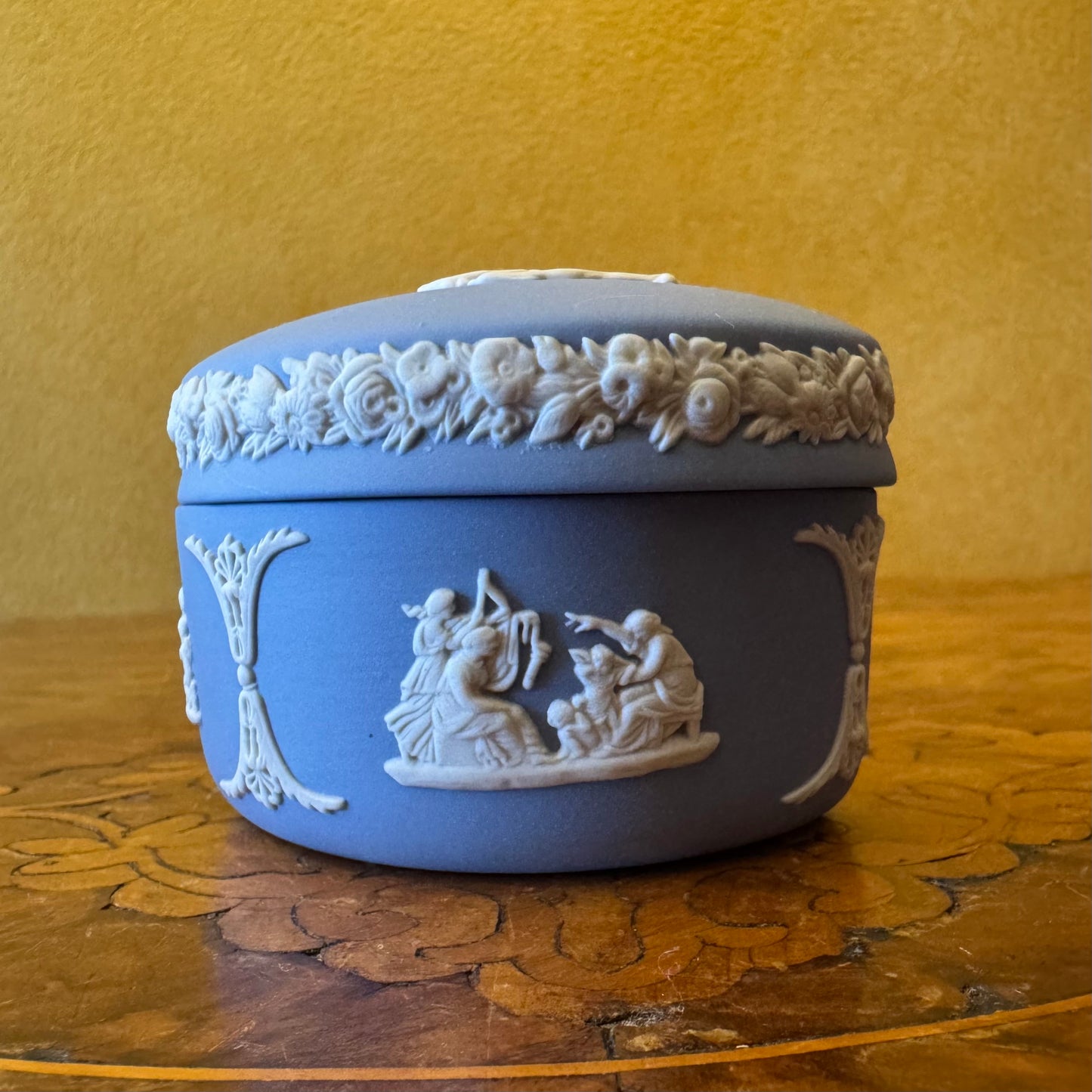 Vintage Wedgwood Blue Jasperware Bean Shaped Trinket Box