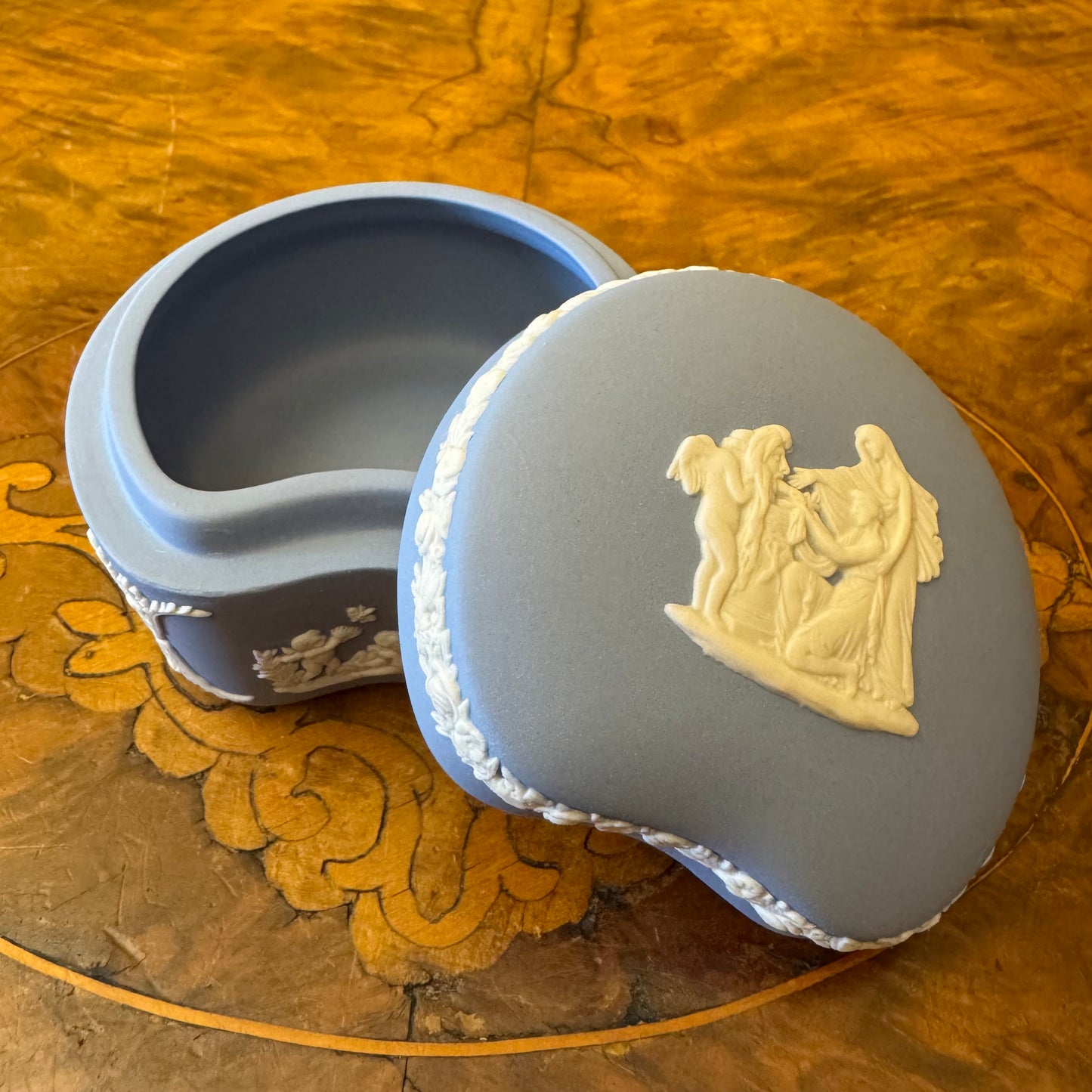 Vintage Wedgwood Blue Jasperware Bean Shaped Trinket Box