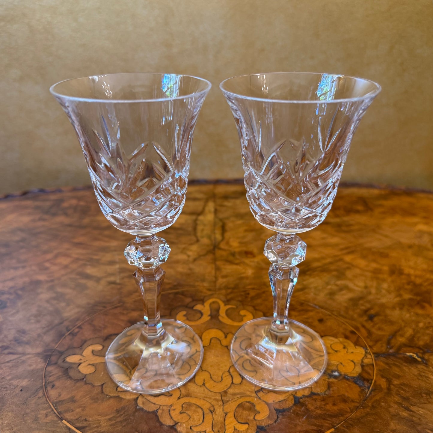 Vintage Crystal Cut Sherry Glasses Pair