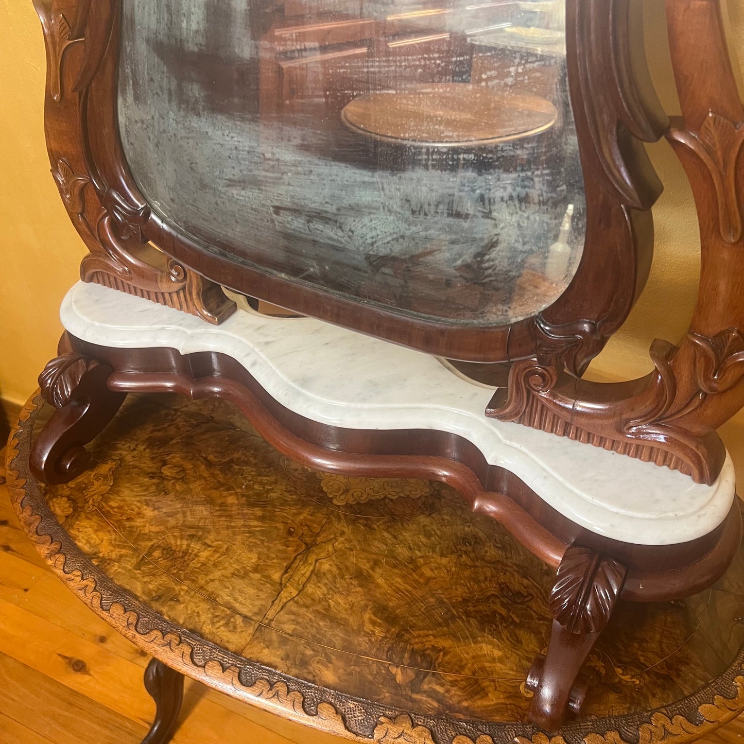 Antique 19th Century Mahogany Marble Toilet Mirror