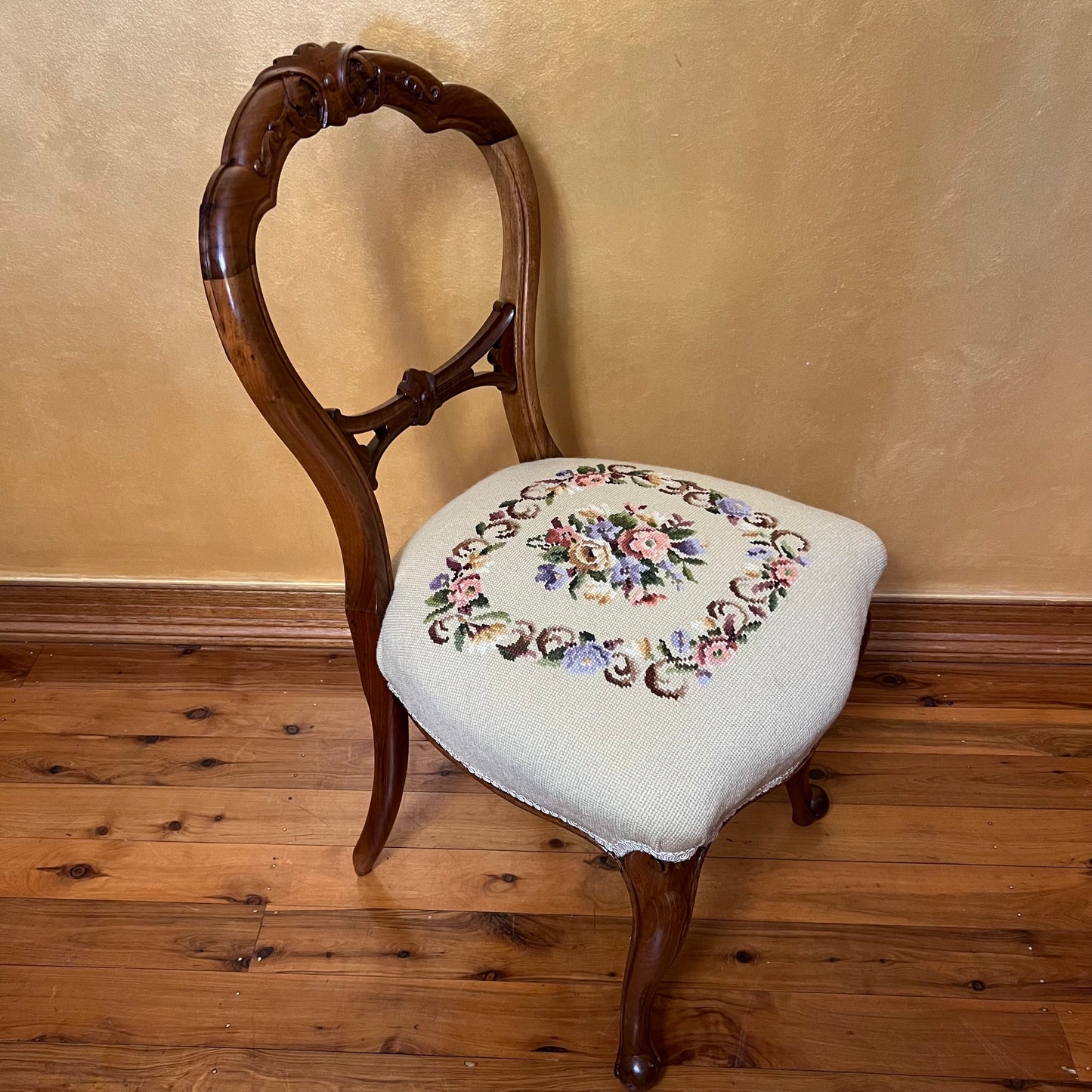 Antique Walnut Tapestry Seat Chair