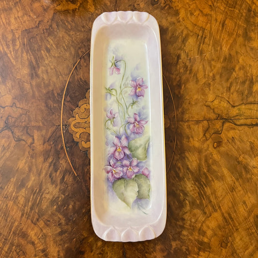 Hand Painted Violets Print Trinket Tray
