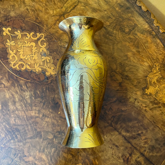Vintage Brass Engraved Vase