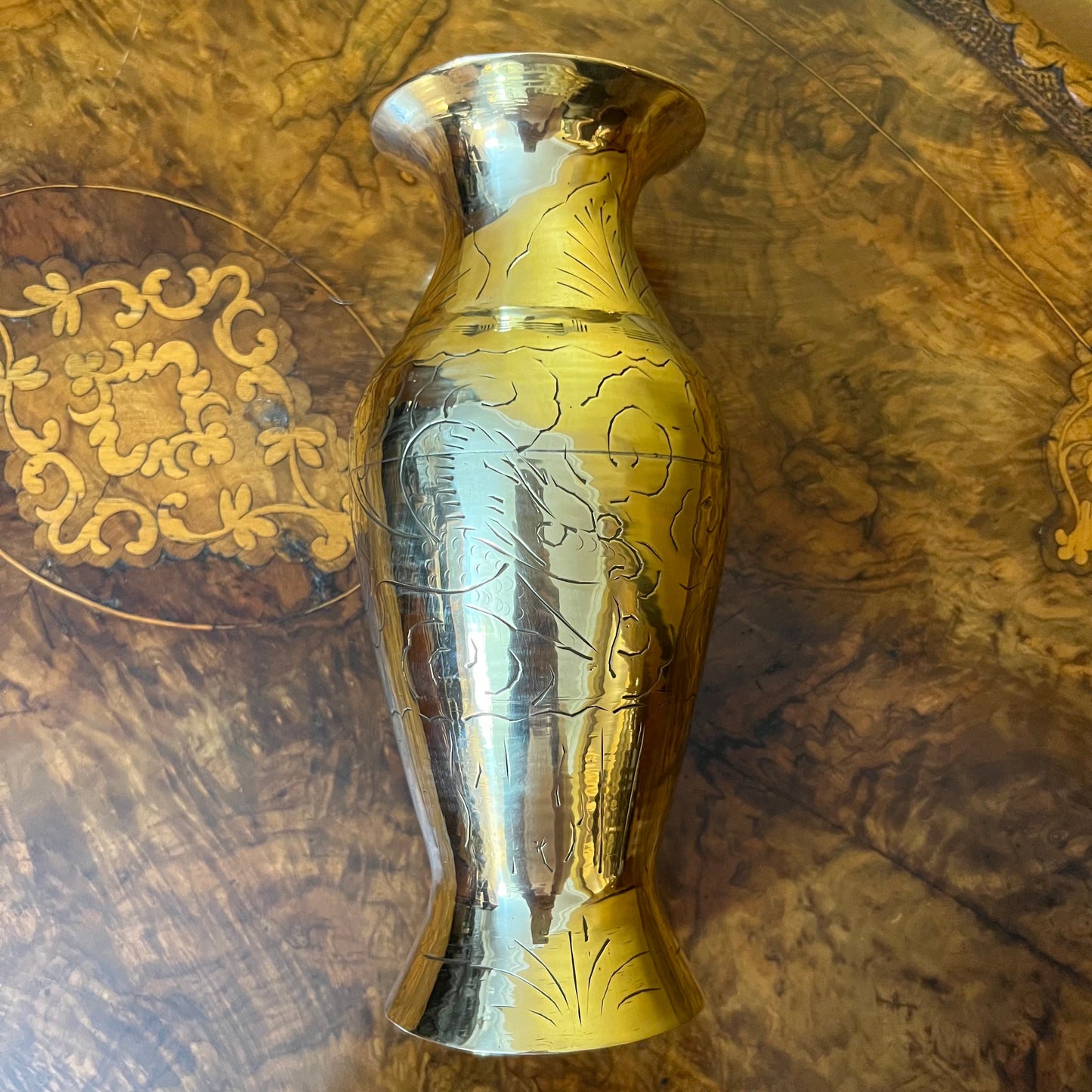 Vintage Brass Engraved Vase