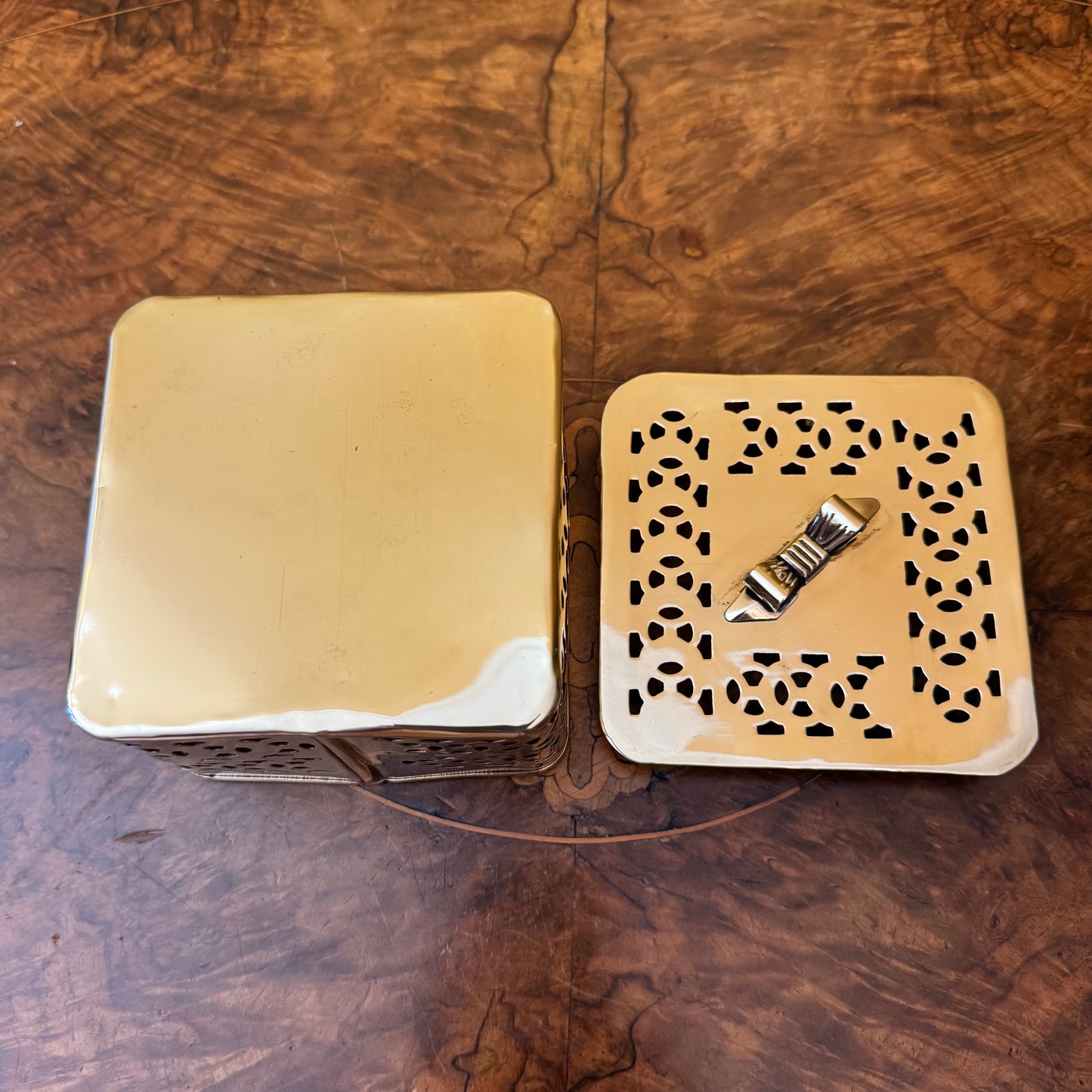 Vintage Brass Cutout Square Trinket Box