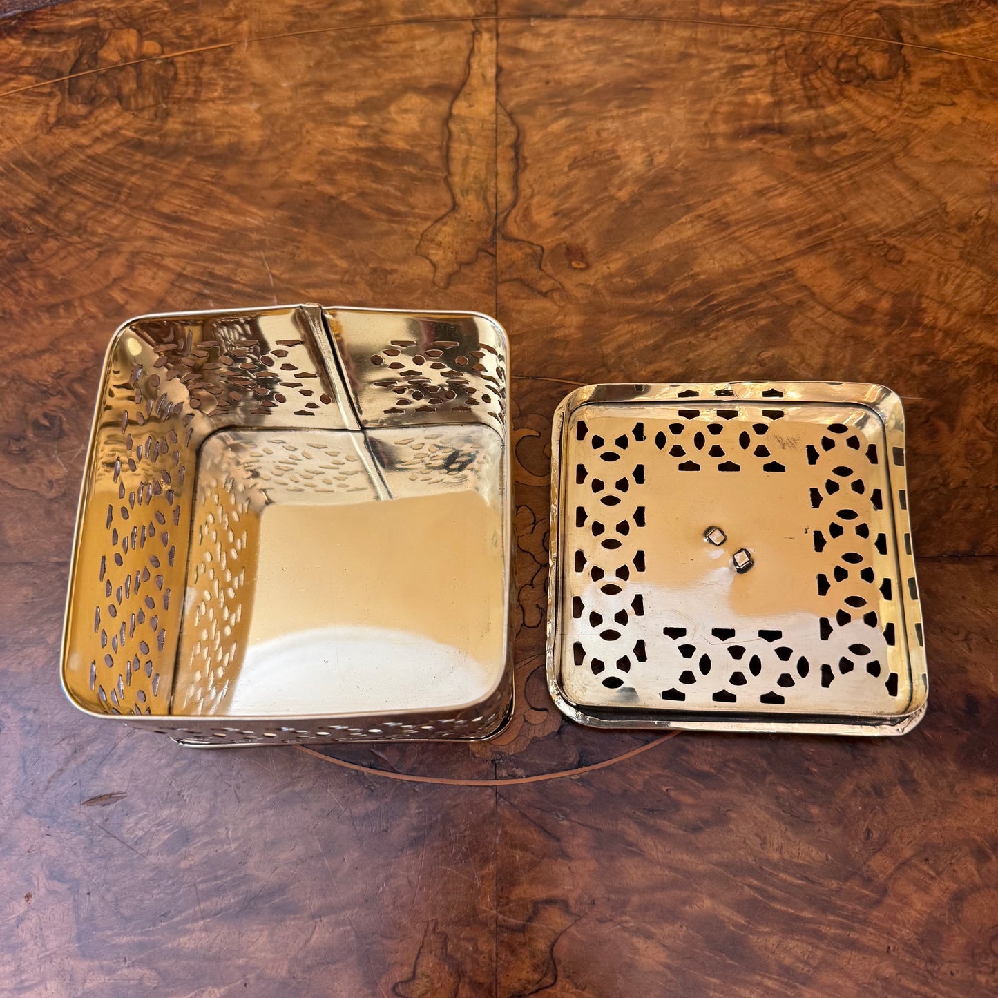 Vintage Brass Cutout Square Trinket Box