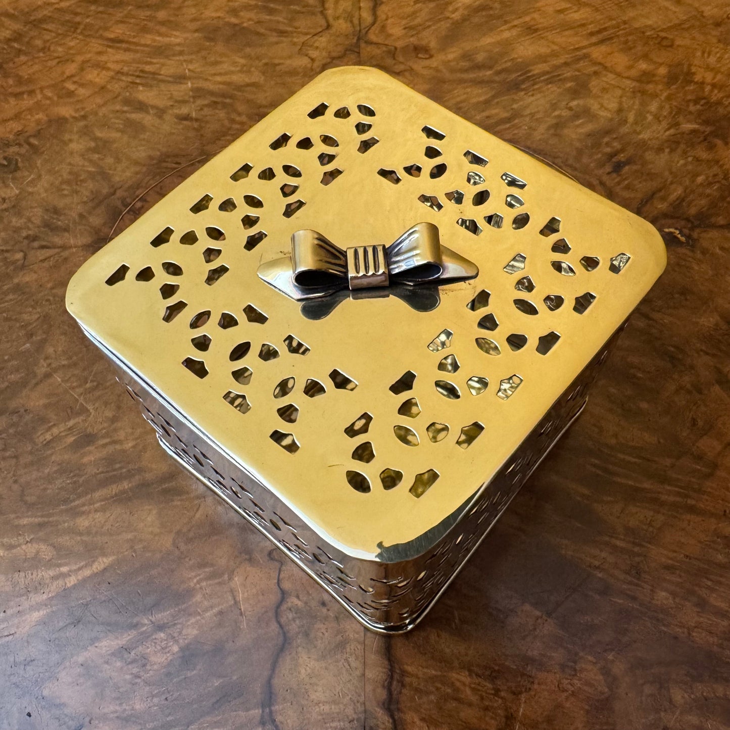 Vintage Brass Cutout Square Trinket Box