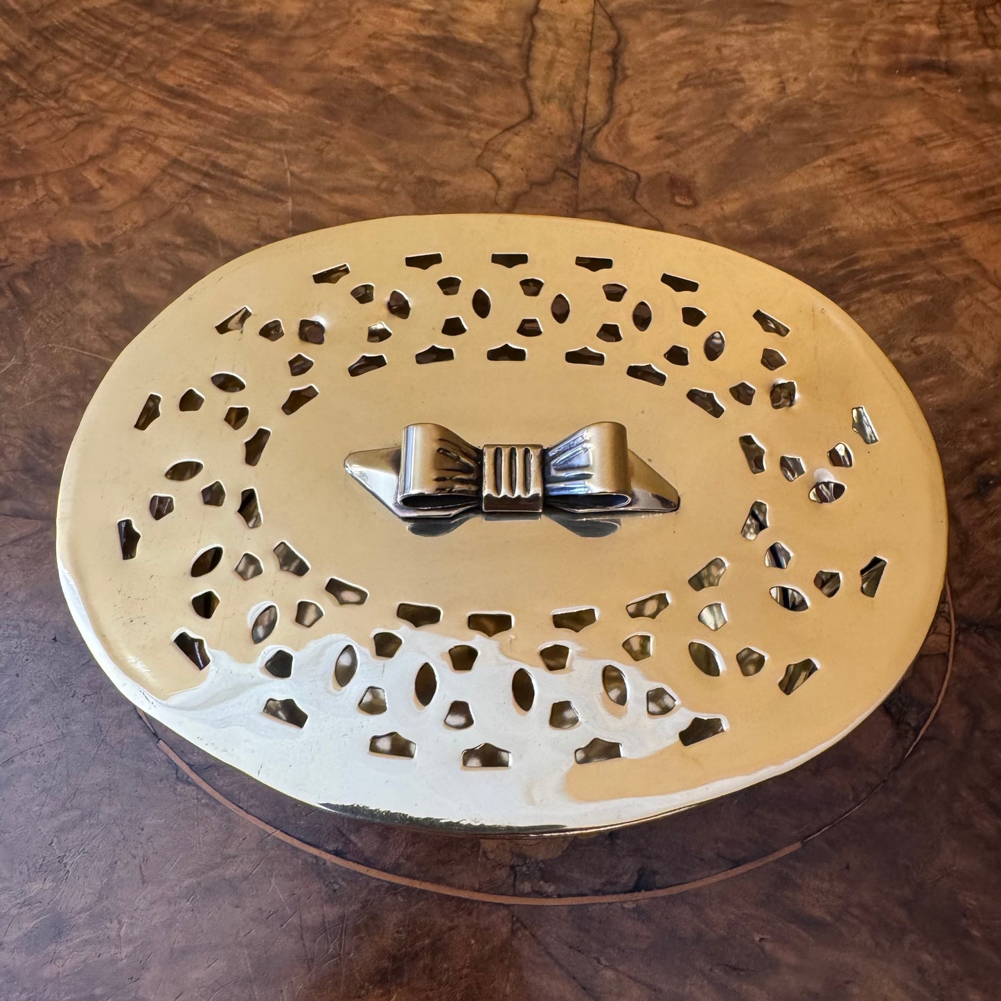 Vintage Brass Cutout Oval Trinket Box