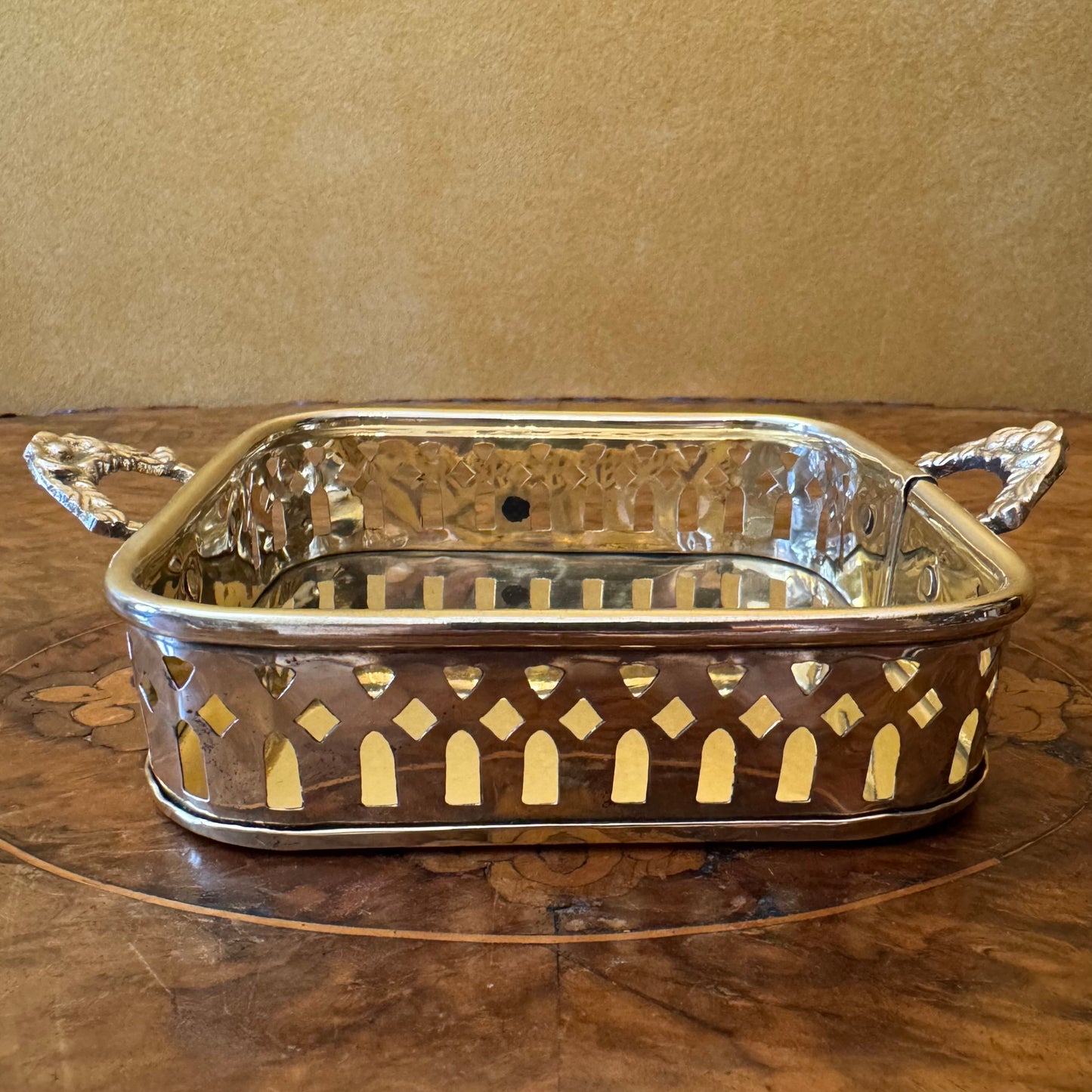 Vintage Brass Cutout Square Trinket Tray