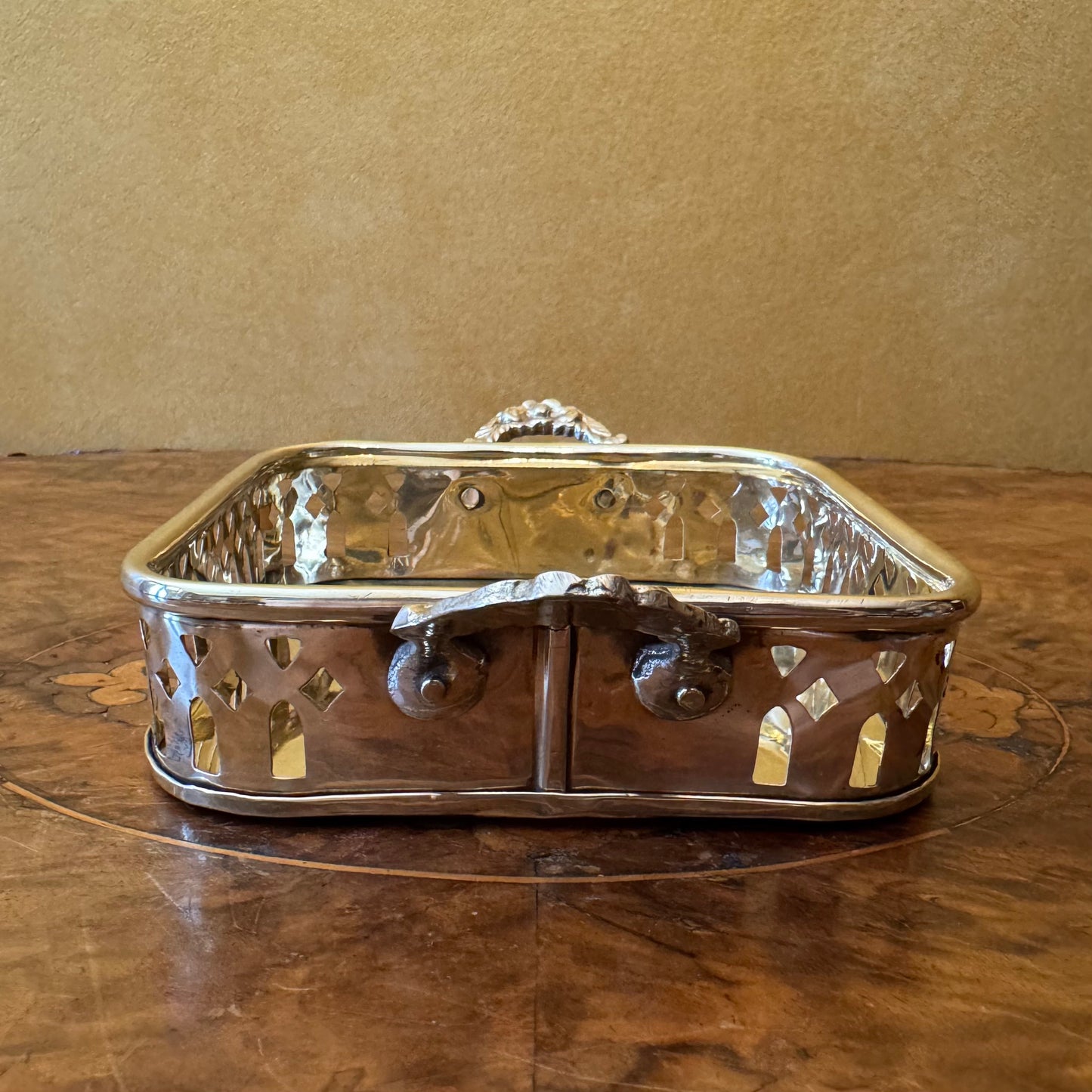 Vintage Brass Cutout Square Trinket Tray