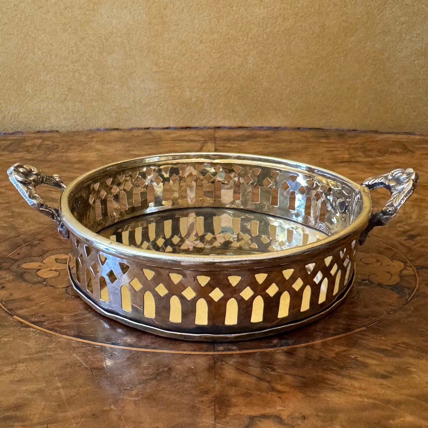 Vintage Brass Cutout Round Trinket Tray