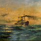Oil Painting Boat Sea Landscape By W Croft