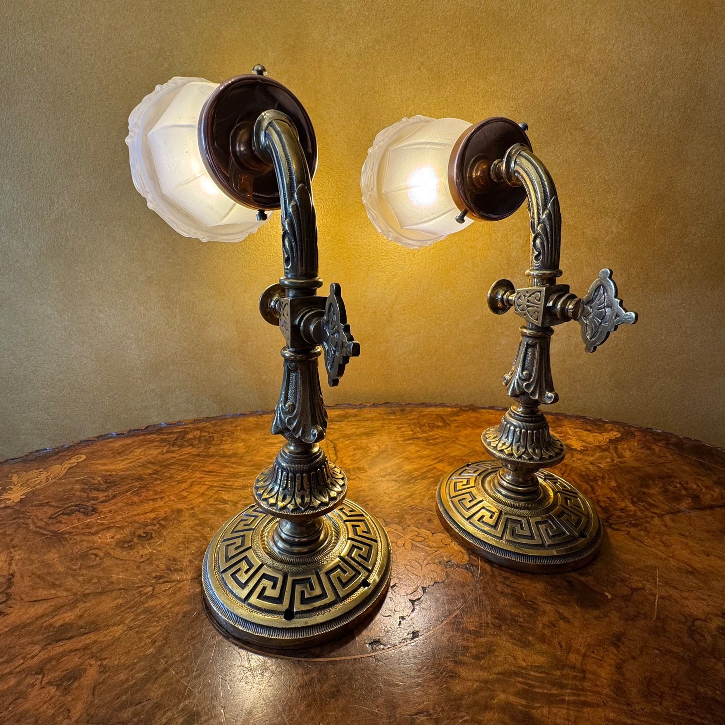 Antique Brass Wall Scone Lights Pair