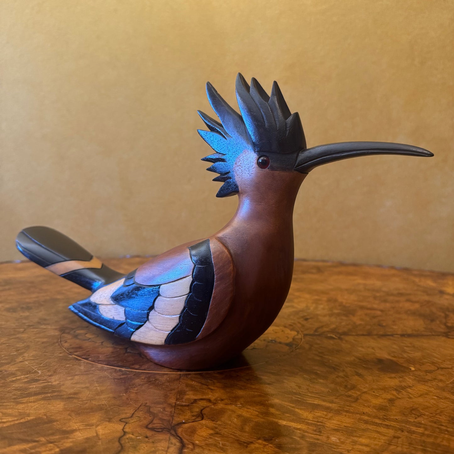 African Hoopoe Feathers Wooden Bird Figurine Limited Edition 918/2000