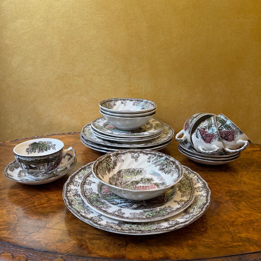 Vintage Johnson Brother The Friends Village 20 Piece Dinner Set