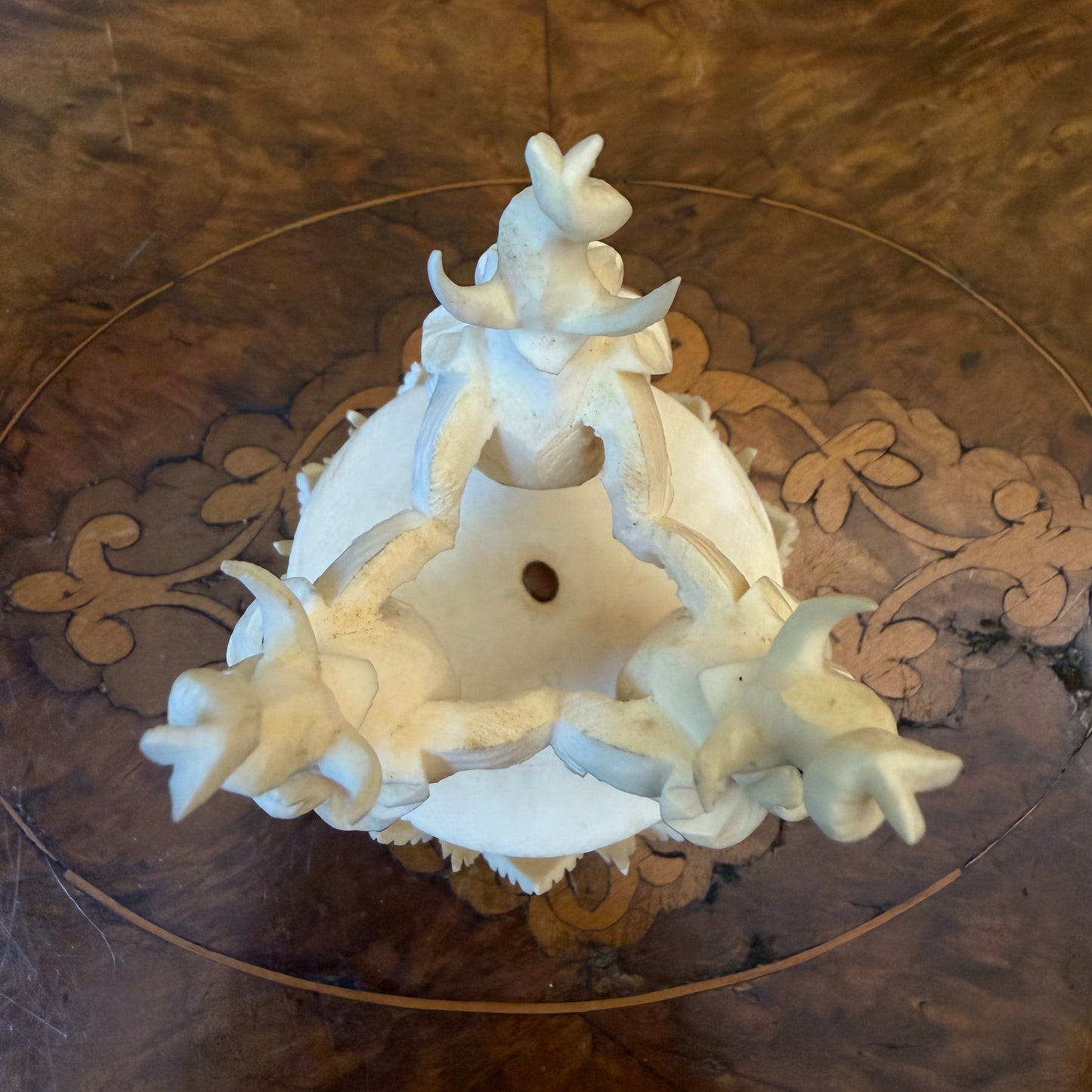 Vintage Chinese Ivory Elephants Holding A Puzzle Ball
