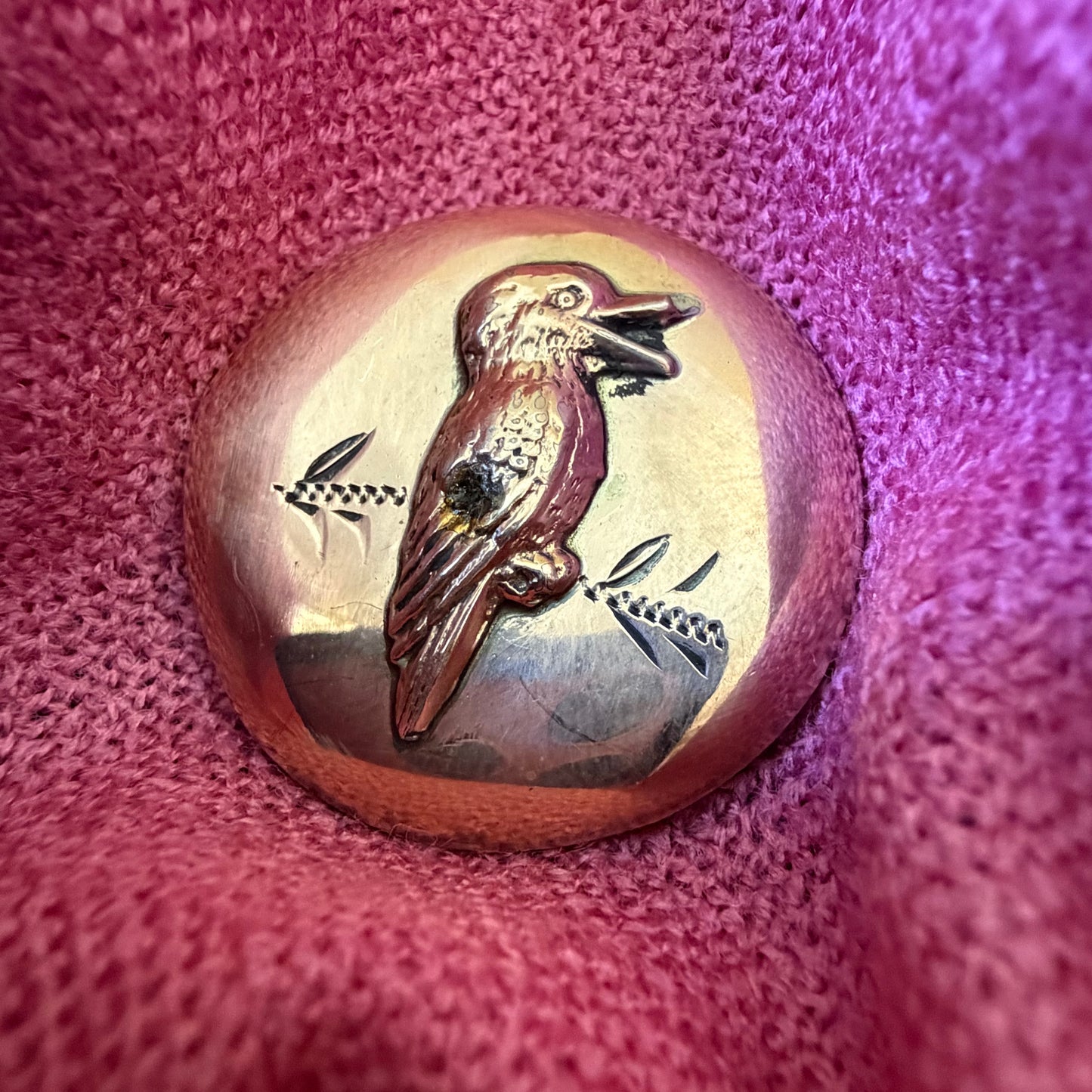 Antique 9ct Rose Gold Plated Kookaburra Brooch