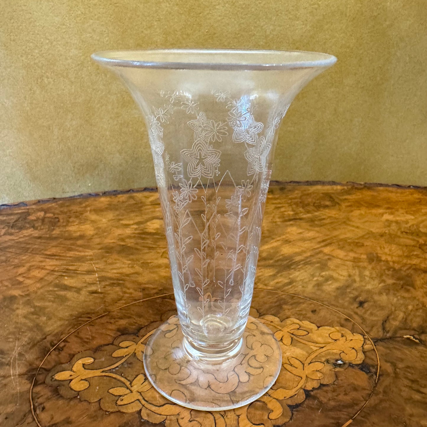 Vintage Richardson British Crystal Floral Engraved Footed Vase