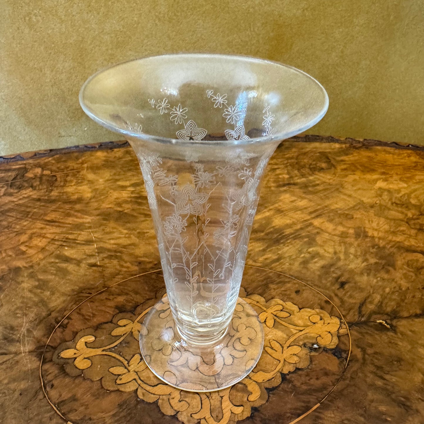 Vintage Richardson British Crystal Floral Engraved Footed Vase