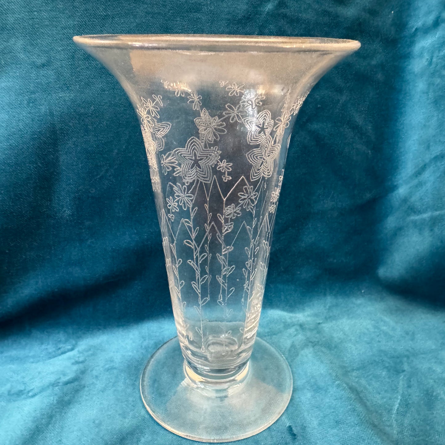 Vintage Richardson British Crystal Floral Engraved Footed Vase