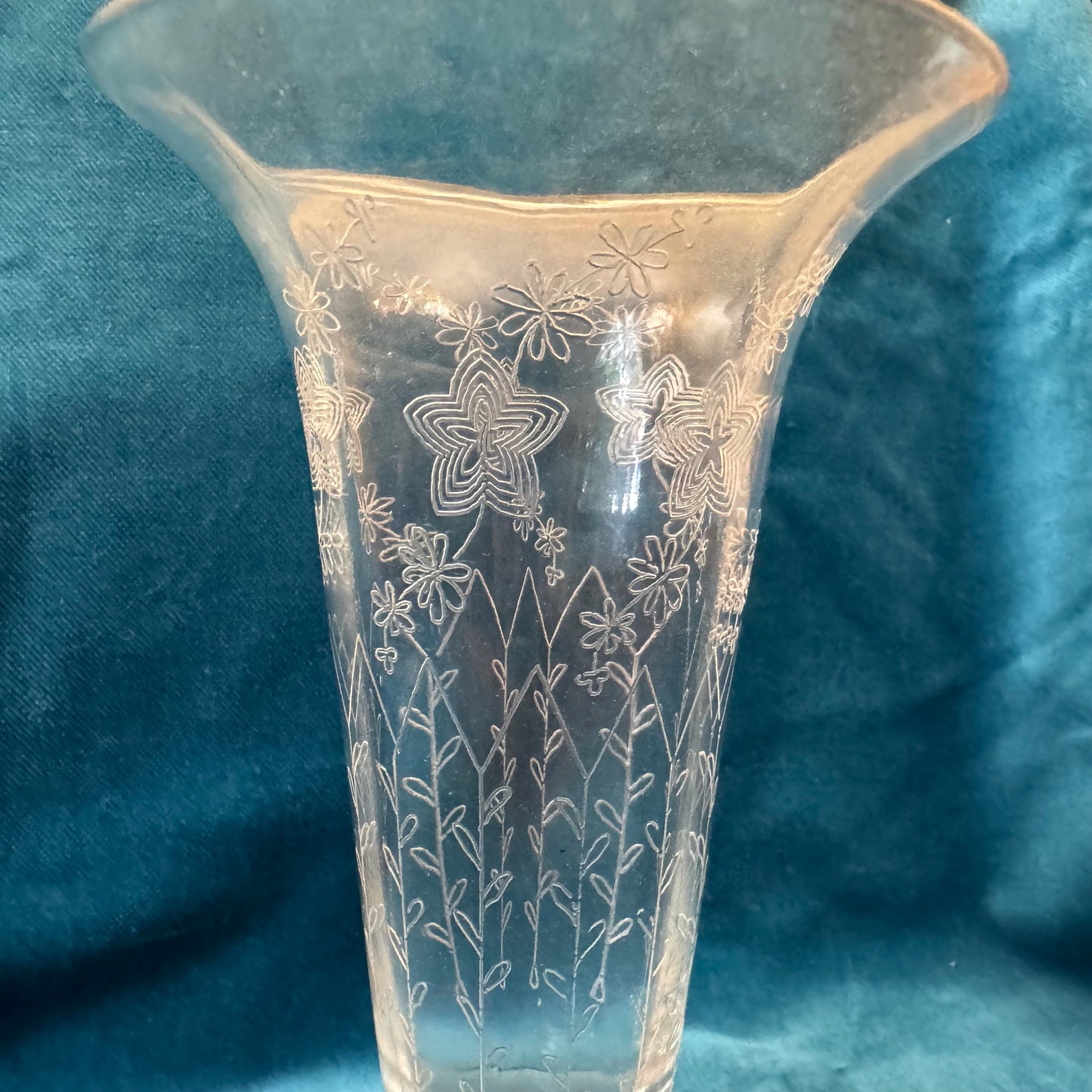 Vintage Richardson British Crystal Floral Engraved Footed Vase