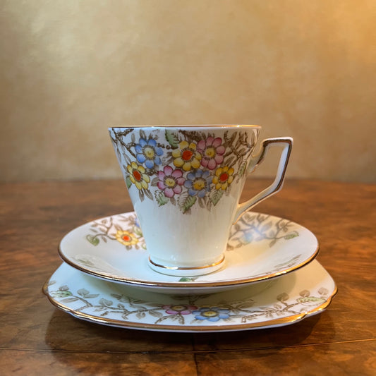 Vintage Delphine Floral Tea Cup Trio Set