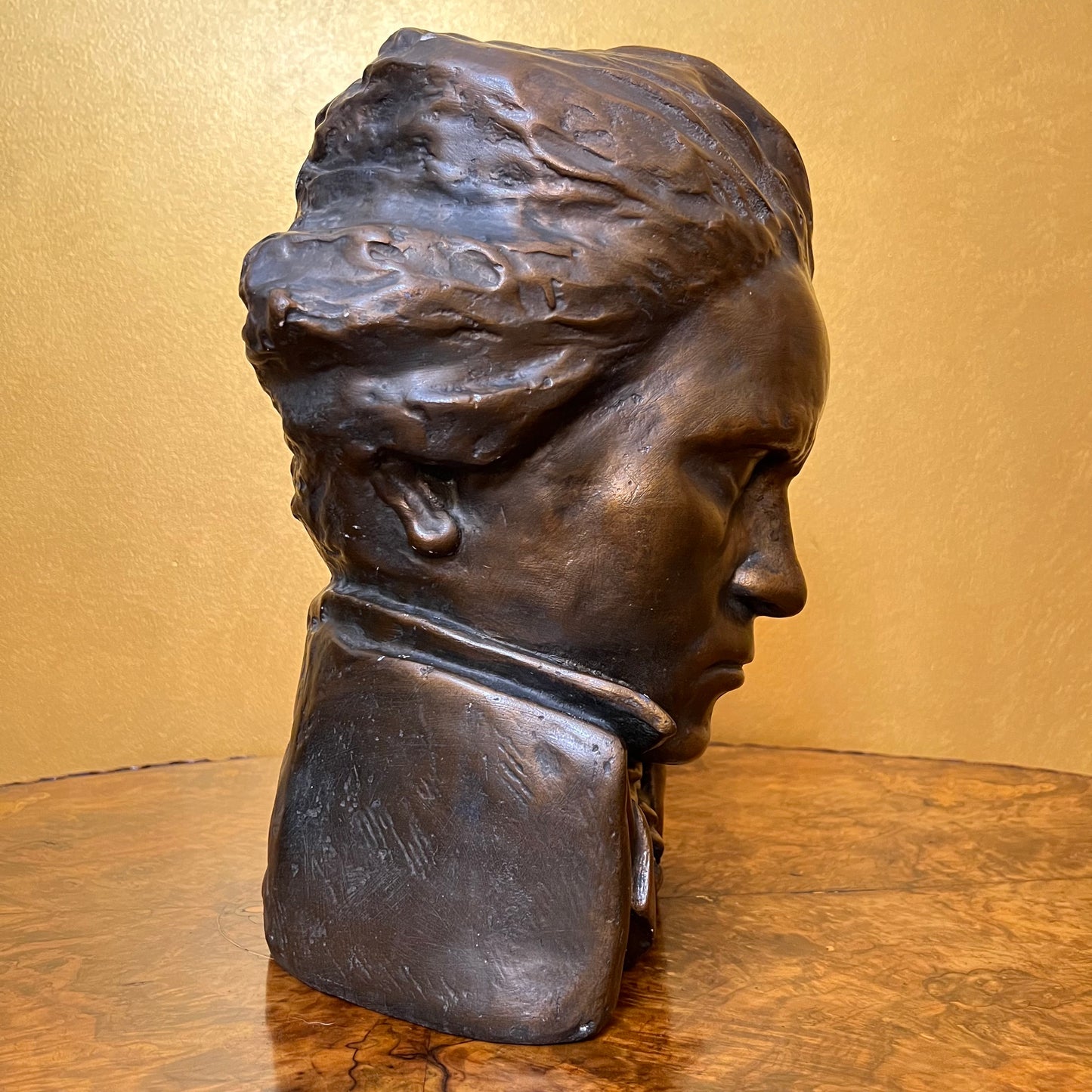 Antique Coppered Plaster Mozart Head Ornament