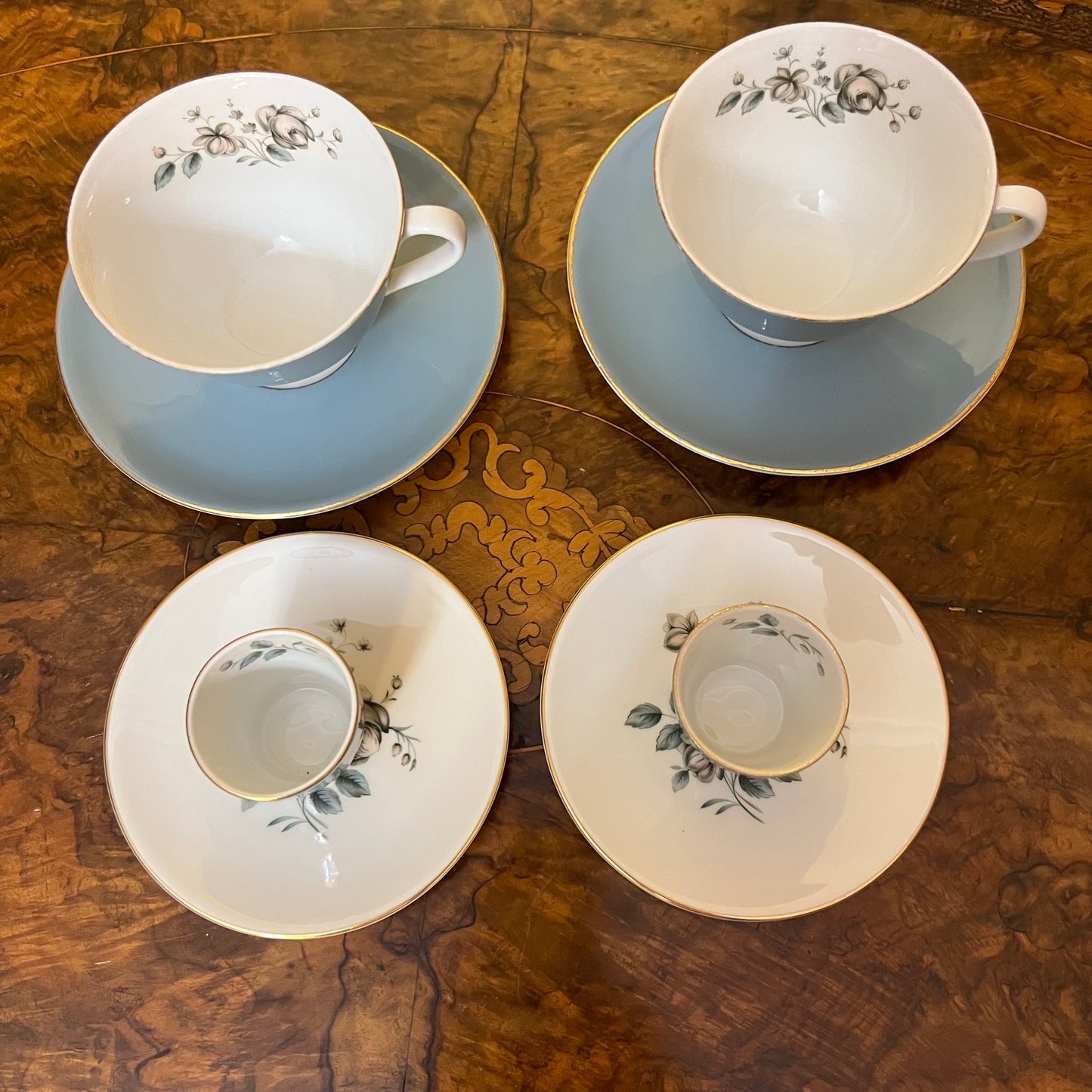 Vintage Royal Doulton Rose Elegans Cup & Saucer/ Egg Cup & Small Plate