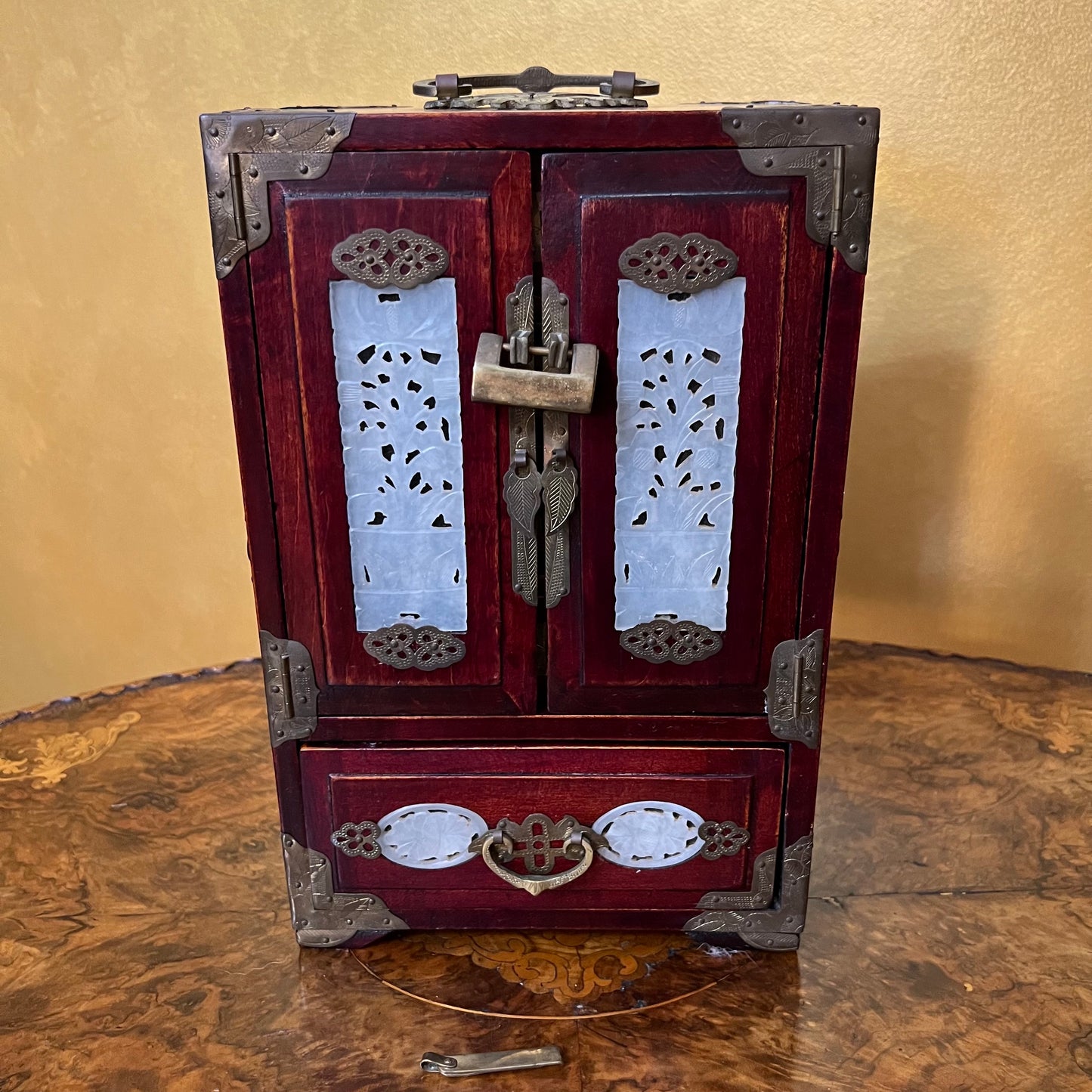 Vintage Chinese Rosewood Jade Jewellery Box