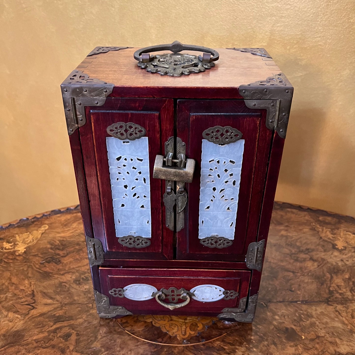 Vintage Chinese Rosewood Jade Jewellery Box