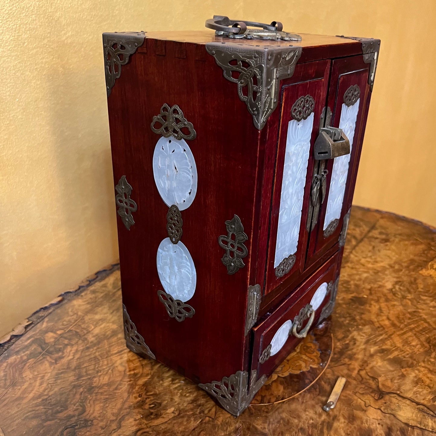 Vintage Chinese Rosewood Jade Jewellery Box