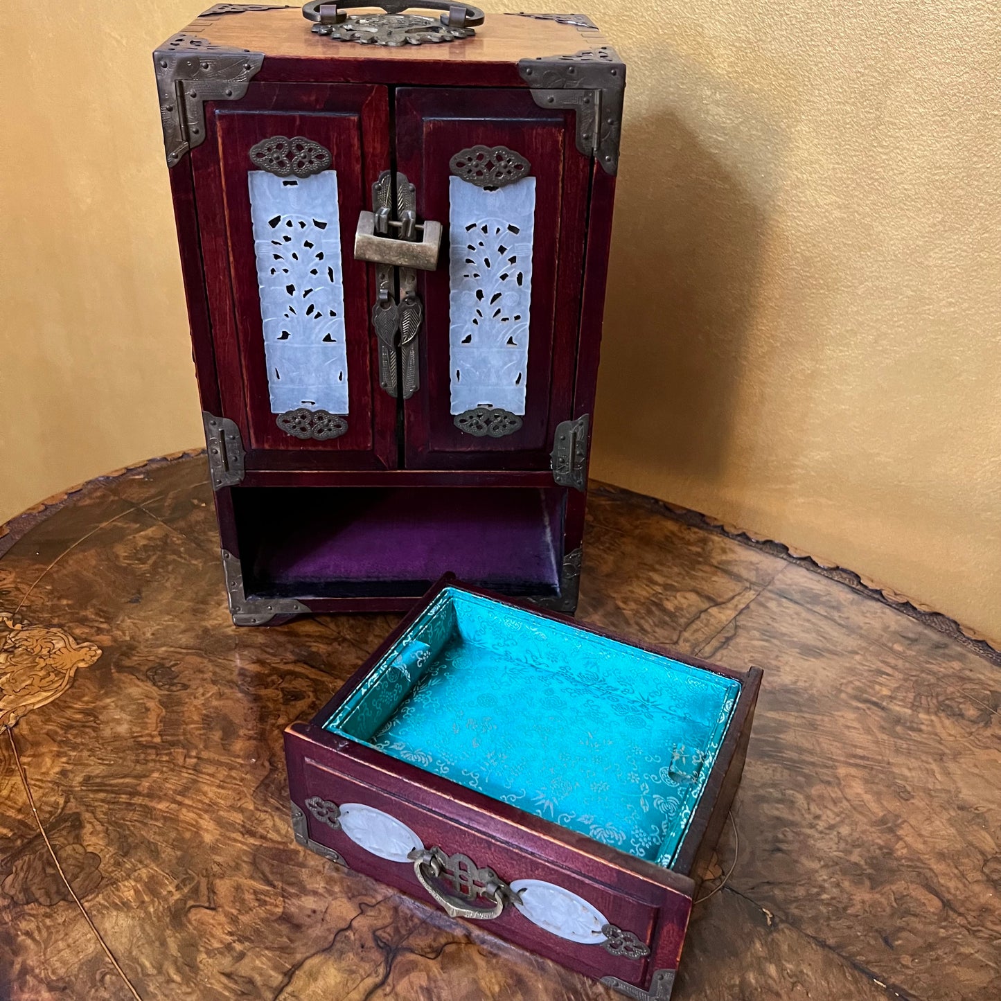 Vintage Chinese Rosewood Jade Jewellery Box