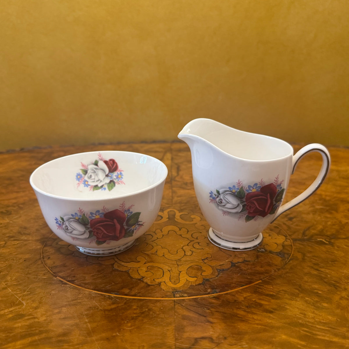 Vintage Queen Anne Duet Milk Creamer Jug & Sugar Bowl Set