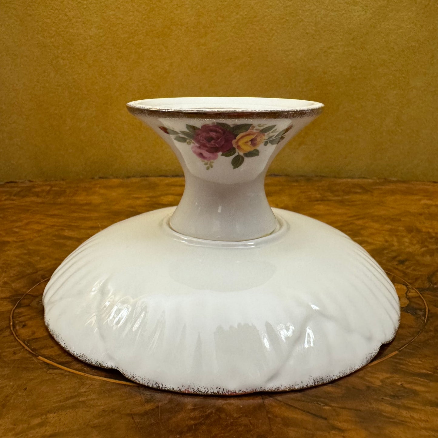 Cottage Rose Floral Print Display Dish On Stand