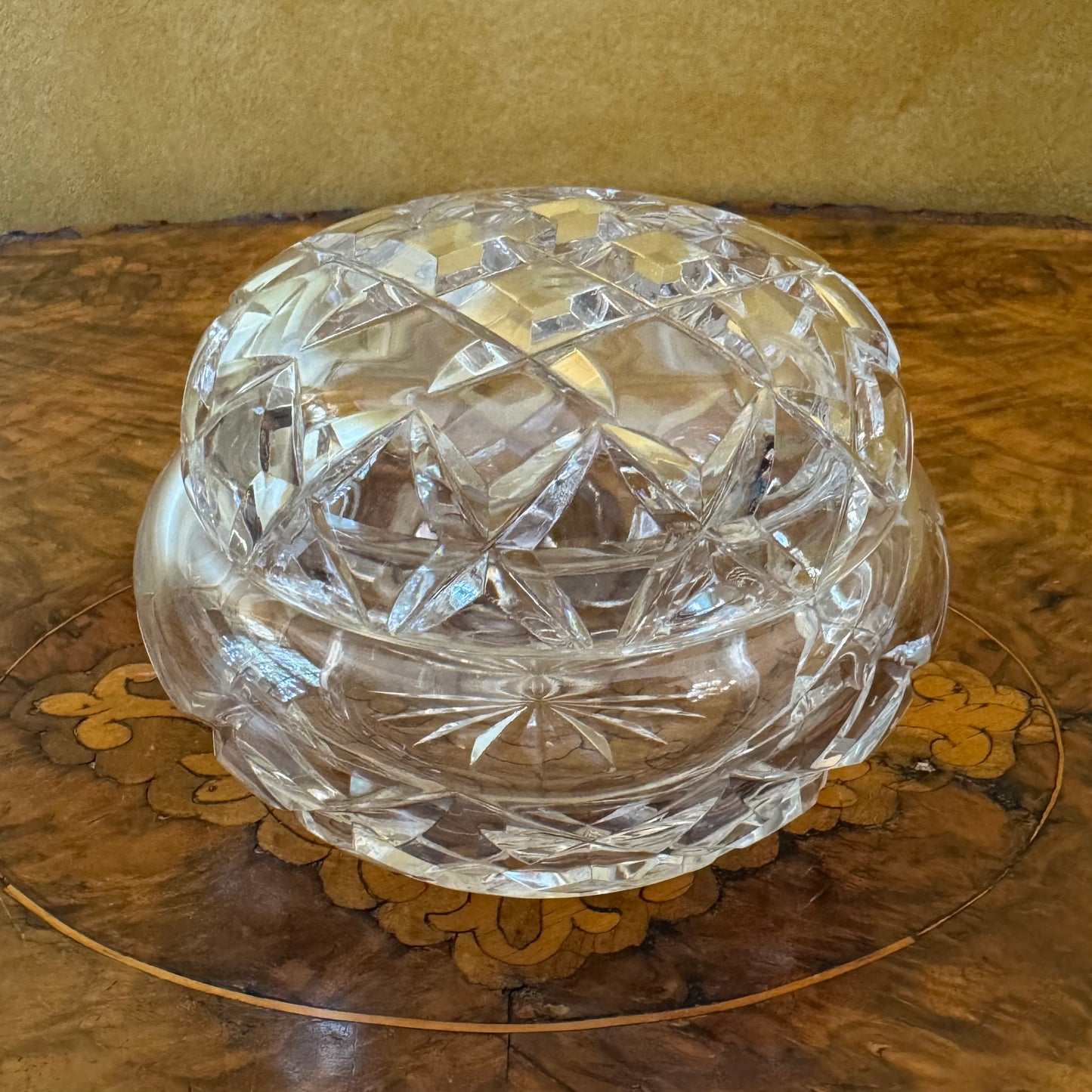 Vintage Crystal Cut Round Trinket Box