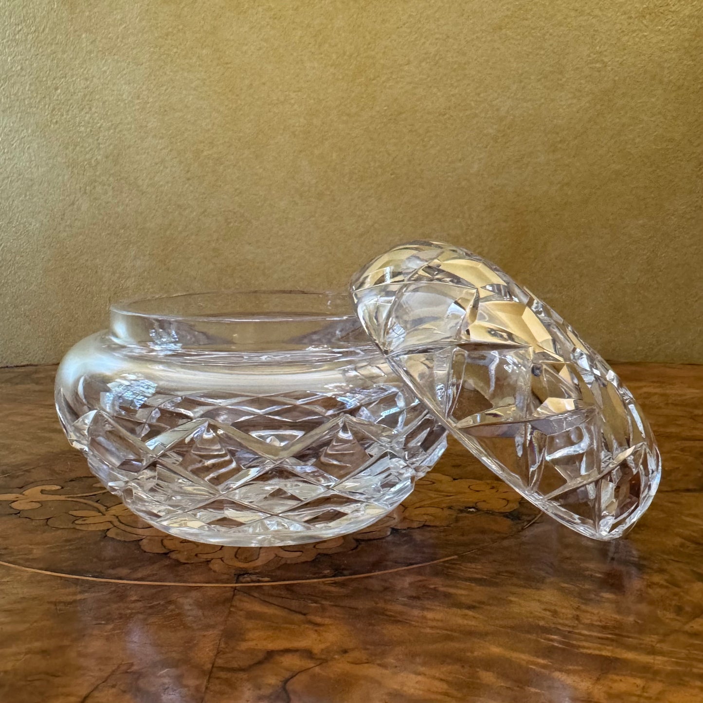 Vintage Crystal Cut Round Trinket Box