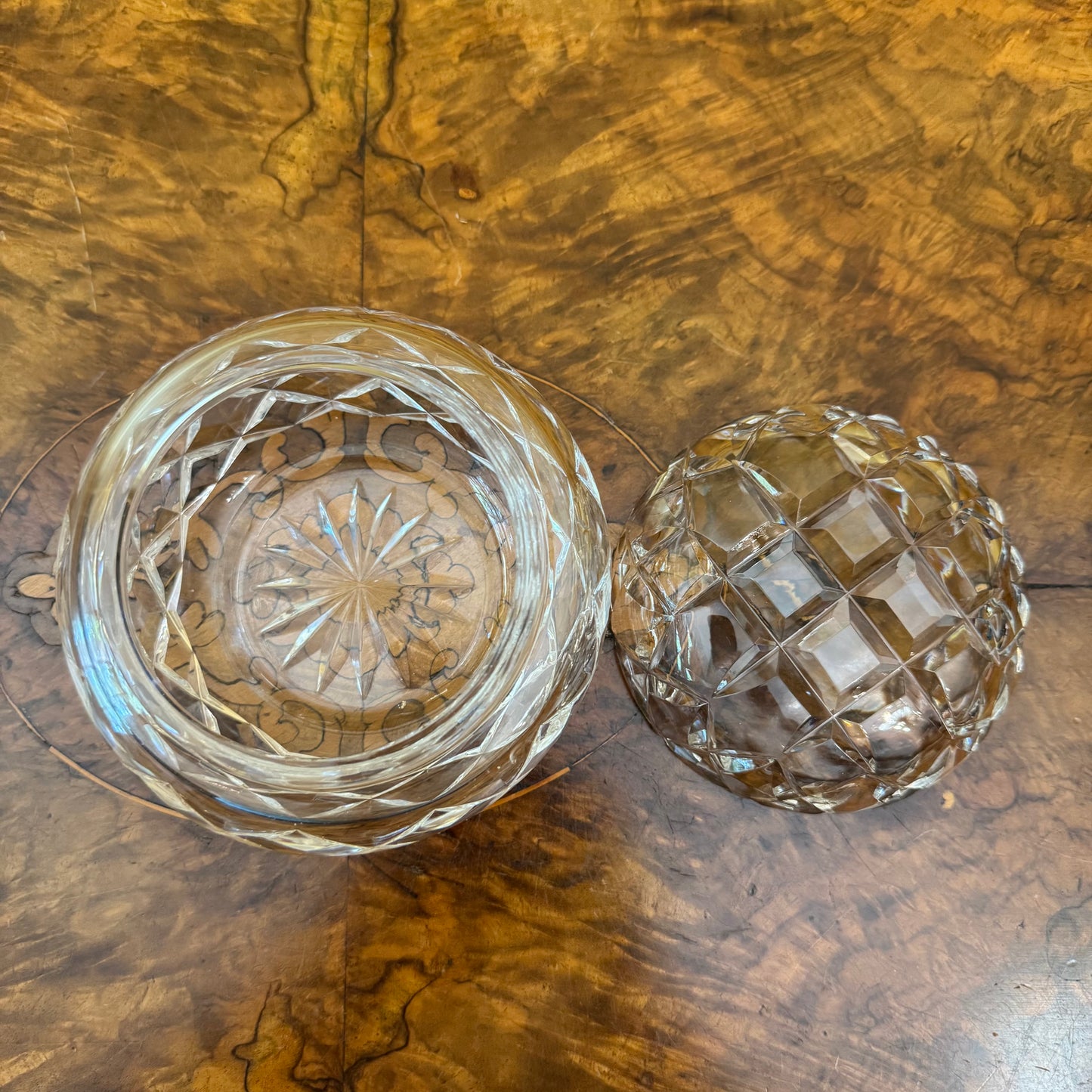 Vintage Crystal Cut Round Trinket Box