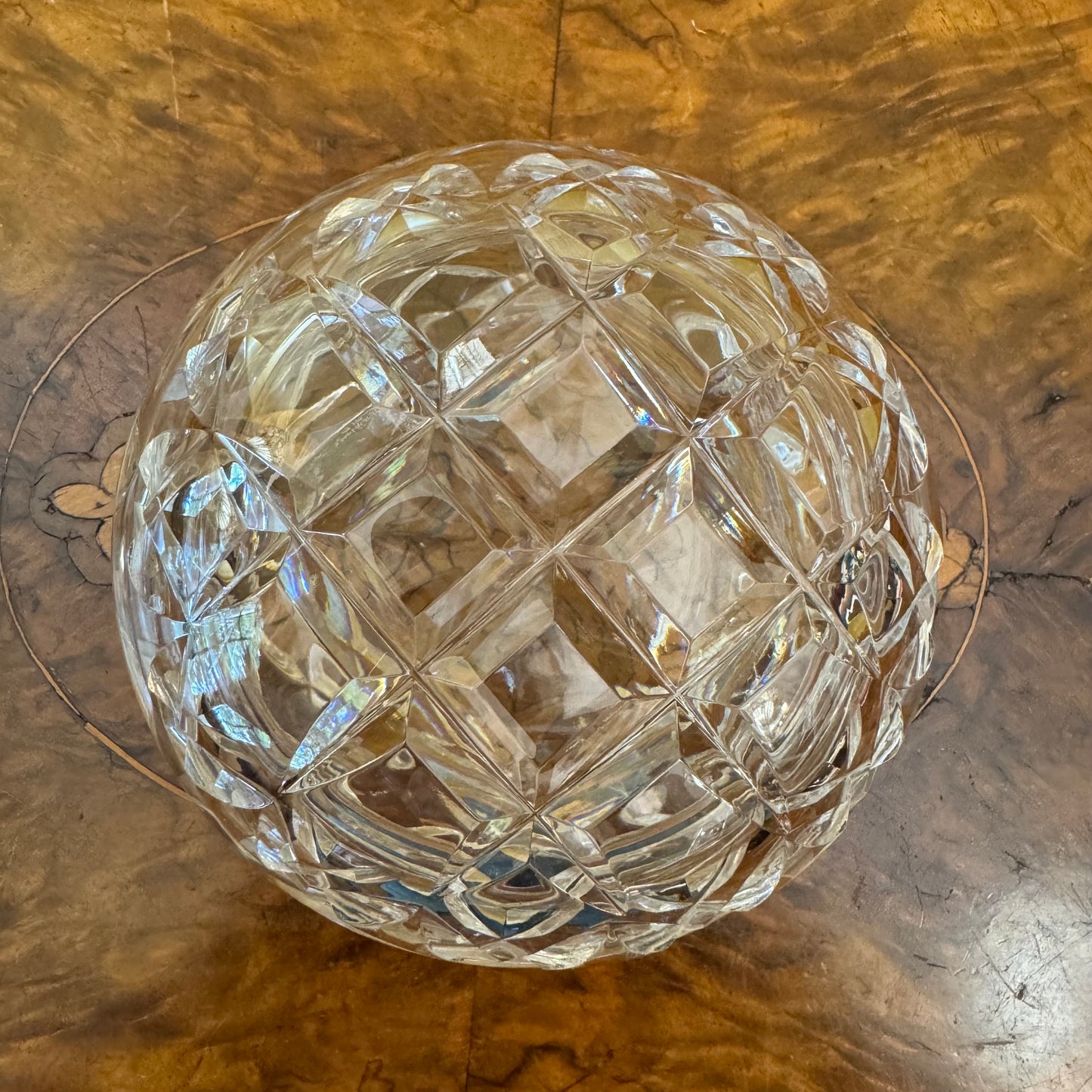 Vintage Crystal Cut Round Trinket Box
