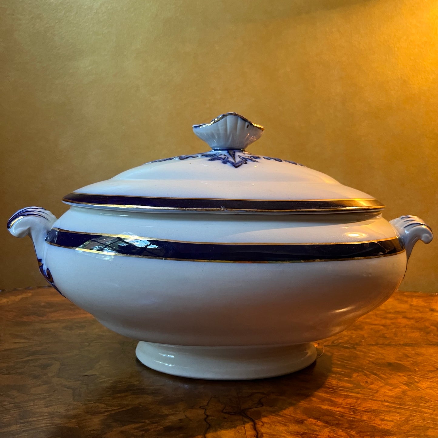 Antique Royal Doulton Flow Blue Vegetable Serving Dish With Lid