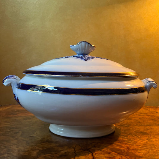 Antique Royal Doulton Flow Blue Vegetable Serving Dish With Lid