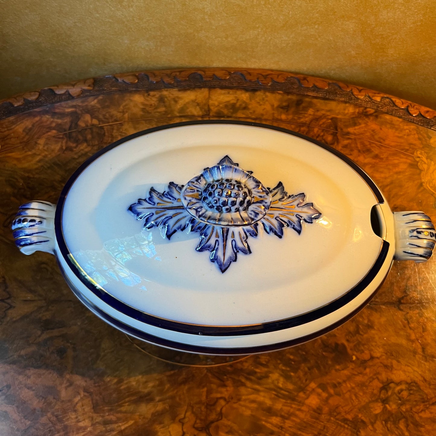 Antique Royal Doulton Flow Blue Vegetable Serving Dish With Lid