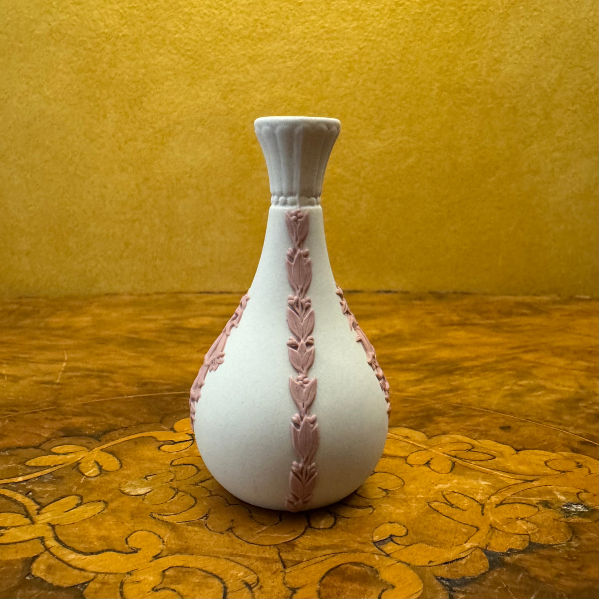 Wedgwood White On Pink Jasperware Miniature Vase
