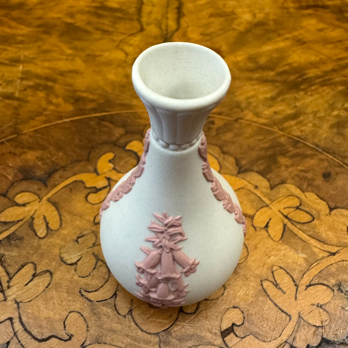 Wedgwood White On Pink Jasperware Miniature Vase
