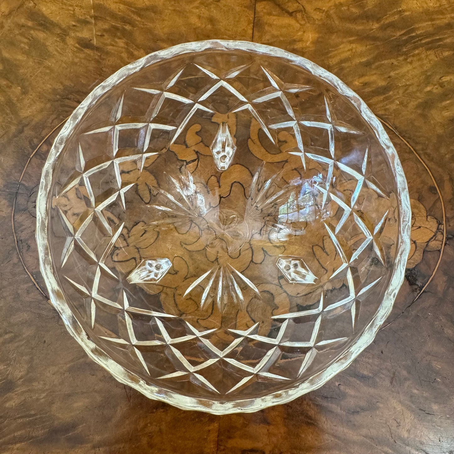 Vintage Crystal Serving Bowl With Dessert Bowls Set