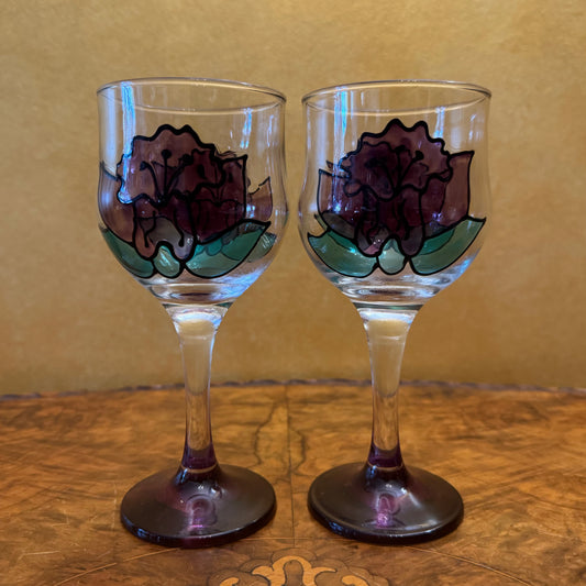 Hand-Painted Wine Glasses Pair