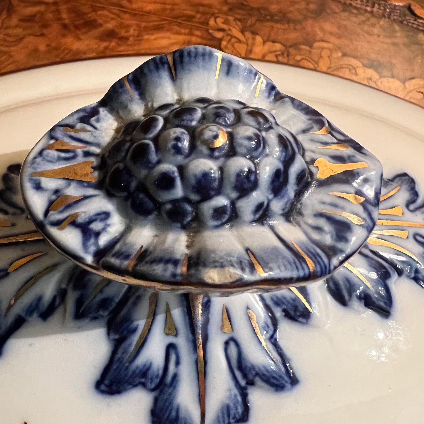 Antique Royal Doulton Flow Blue Vegetable Serving Dish With Lid